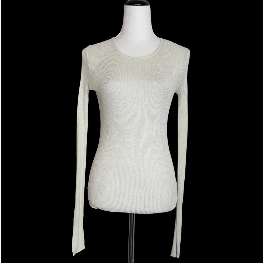 All Things Golden The Knitted Long Sleeve Ribbed Top Small Beige Gray Minimalist